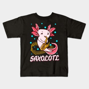 Saxolotl Sax Playing Axolotl Pun Walking Fish Kids T-Shirt